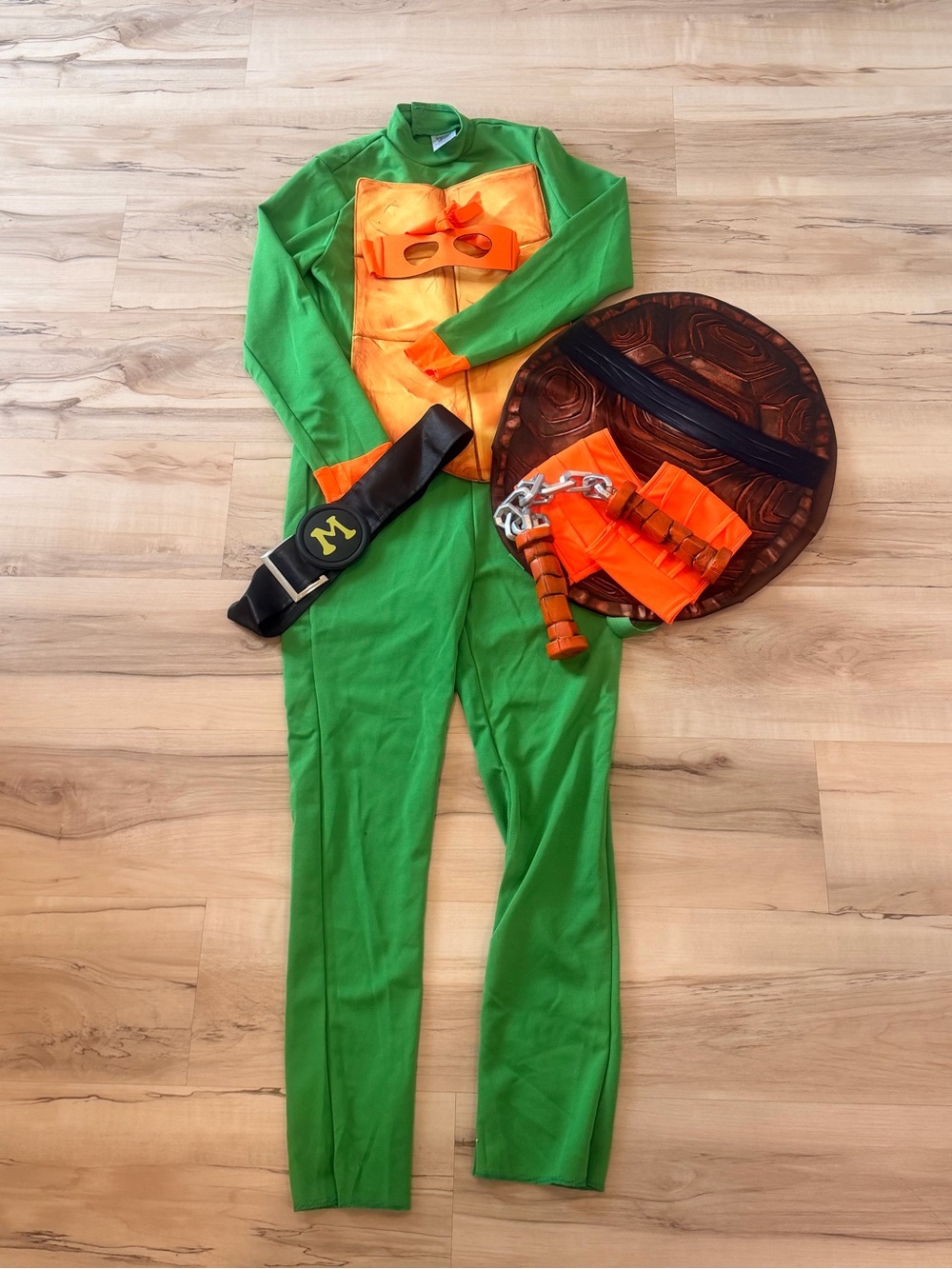 Teenage Mutant Ninja Turtles Michelangelo Costume Kids Green Jumpsuit Shell Mask